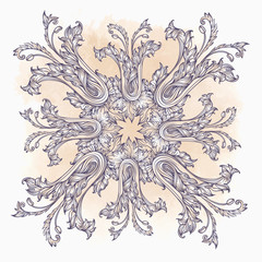 Vintage design elements set: Florals. Outlines on grunge background. Vector baroque illustration.