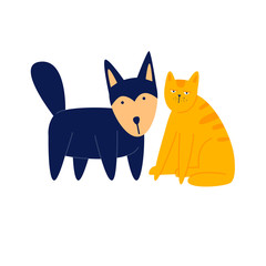 Cat and dog, pets. Flat style vector illustration.