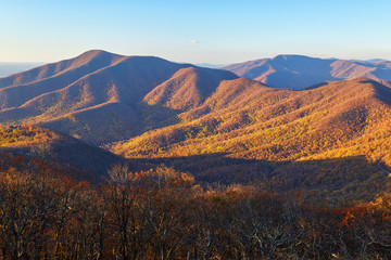 View of Three Ridges (left) and the Priest (right), prominent mountain peaks in the Blue Ridge mountains near Charlottesville, Virginia