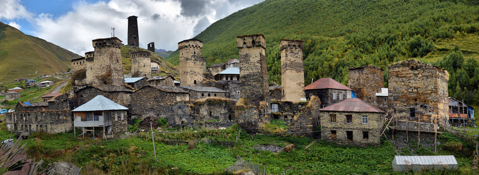 Ushguli high mountain village with towers