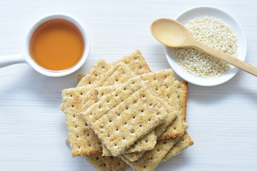 Healthy sesame biscuits (Sesamum indicum) healthy whole grain cereal and honey