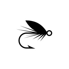 Fishing hook with feather icon. Graphic fly fishing icon or logo