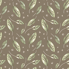 Leaves seamless pattern. Watercolor background. Hand painted illustration.