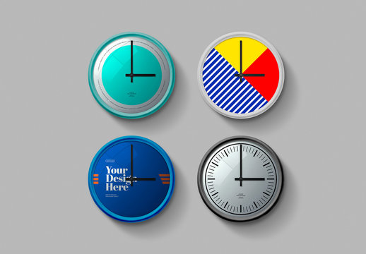 4 Wall Clocks Mockup