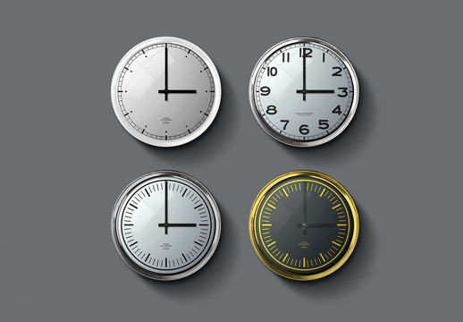 4 Wall Clocks Mockup