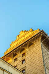 Obraz premium Fragment of the top of old building at Prague city Czech republic.