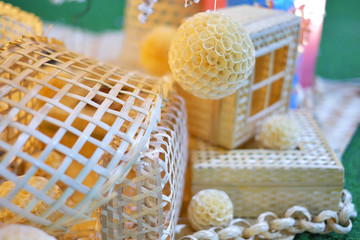 Beautiful of basketry handmade, product from bamboo, close up.
