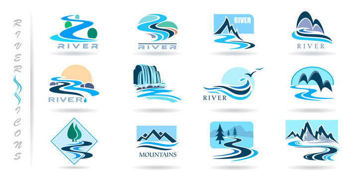 Commercial icons of rivers and mountains