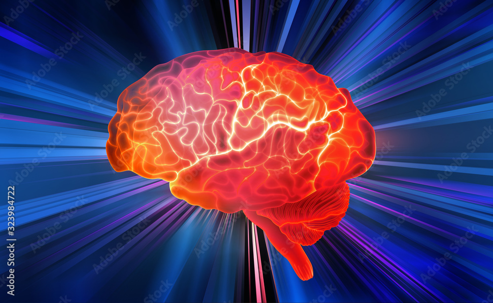 Poster Human brain. Neural network. Computer mind. Modern design concept on the topic of artificial intelligence. 3D illustration