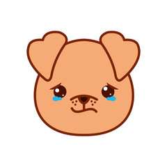 Cute kawaii dog cartoon crying line and fill style icon vector design