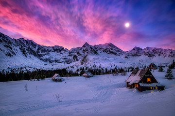 Beautiful panorama of mountains during winter - Polish Tatras mountains