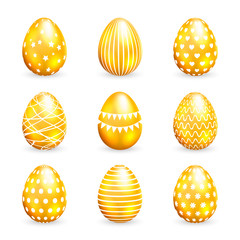 Golden easter eggs set on white background. Vector illustration