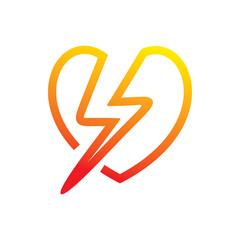 love hearth color line lightning electric logo design