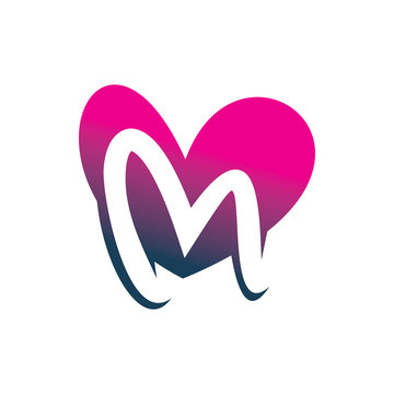 love heart color letter m logo design