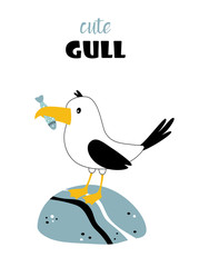 card with cute seagull