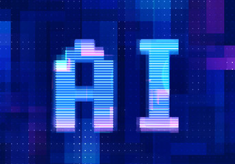 Artificial intelligence icon AI technology blue background. Abstract digital machine learning with digital future design concept. 