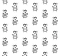 Vector seamless pattern of hand drawn doodle sketch bumblebee bee isolated on white background