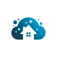 blue clean star housing cloud logo design