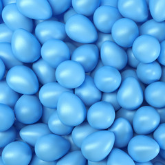 3d Illustation - Frohe Ostern - farbenfrohe Ostereier - Blau - Hintergrund - Textfreiraum