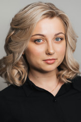 Naklejka premium Portrait of young Caucasian blonde girl with Nude makeup