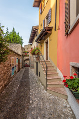 Fototapeta na wymiar Picturesque small town street view in Malchesine, Lake Garda Italy.