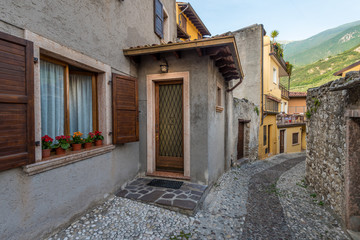 Picturesque small town street view in Malchesine, Lake Garda Italy.