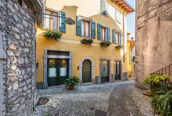 Fototapeta na wymiar Picturesque small town street view in Malcesine, Lake Garda Italy.