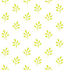 Vector seamless pattern of green hand drawn doodle sketch floral branch silhouette isolated on white background