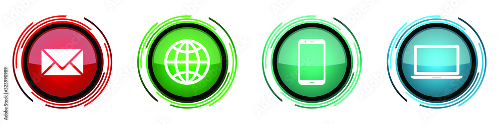 Aufkleber Internet vector icon set, round glossy web buttons isolated on white background