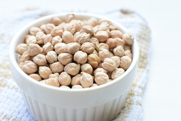 Dried chickpeas (Cicer arietinum) in containers