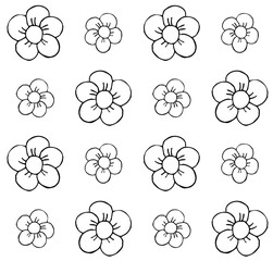 Vector seamless pattern of hand drawn doodle sketch black flowers isolated on white background