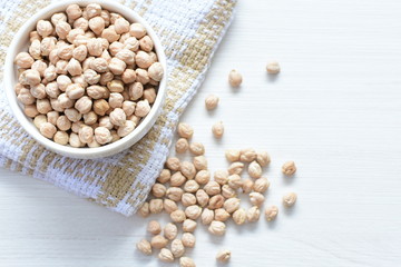 Dried chickpeas (Cicer arietinum) in containers