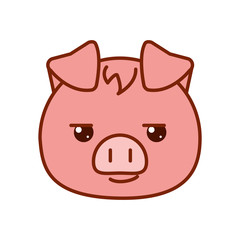 Cute kawaii pig cartoon line and fill style icon vector design