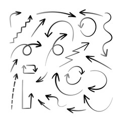 Vector Hand Drawn Arrows, Design Element Set, Gray Arrows, Isolated.