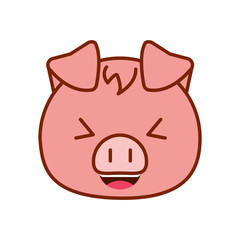 Cute kawaii pig cartoon line and fill style icon vector design