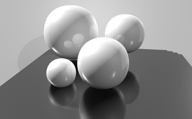 Glossy balls on the background. Reflection. Geometric figures. 3D-rendering