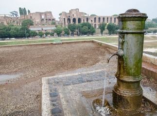 Rome, Italy. September 2019. Roman drinking water fountain. These typical fountains are distributed...