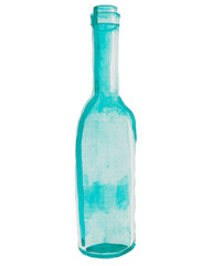 Watercolor illustration of empty glass bottle isolated on white background. Element design for product packaging. Concept for zero waste, recycling, pollution enveronment