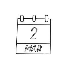 calendar hand drawn in doodle style. March 2. international match day, date. icon, sticker, element for design