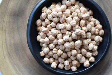 Dried chickpeas (Cicer arietinum) in containers