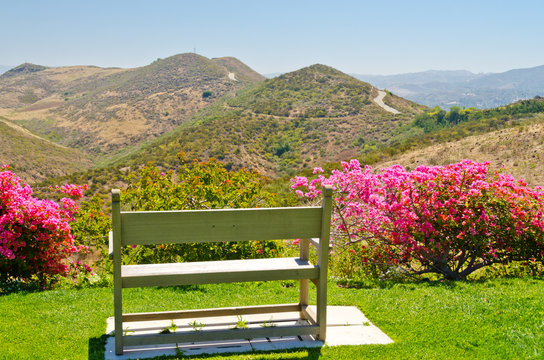 bench with fantastic view to the Long Canyon at Simi Valley, California, US
