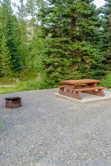 A picnic table in Manning Park, British Columbia, Canada.