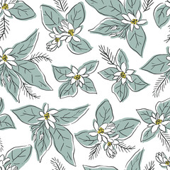 Vector orange blossom seamless pattern. Hand drawn botanical illustration perfect for wedding invitation, fabric, scrapbooking, wallpaper.