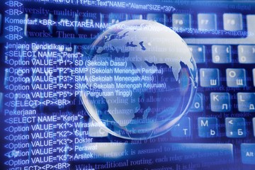 Glass globe on keyboard background, internet concept