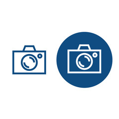 Contour drawn camera. Option in a circle and without it. Vector blue icons.