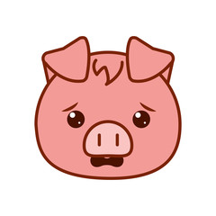 Cute kawaii pig cartoon line and fill style icon vector design