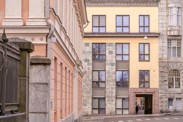 Windows in the buildings. Helsinki city architecture