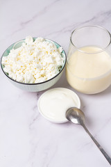 cottage cheese and milk, yogurt close up