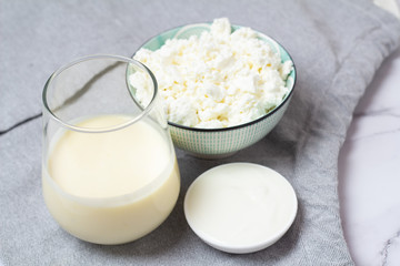 cottage cheese and milk on table