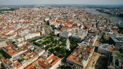 Fototapeta premium Aerial drone view of Budapest Eye Ferris Wheel, Deak Ferenc Ter Square Budapest 